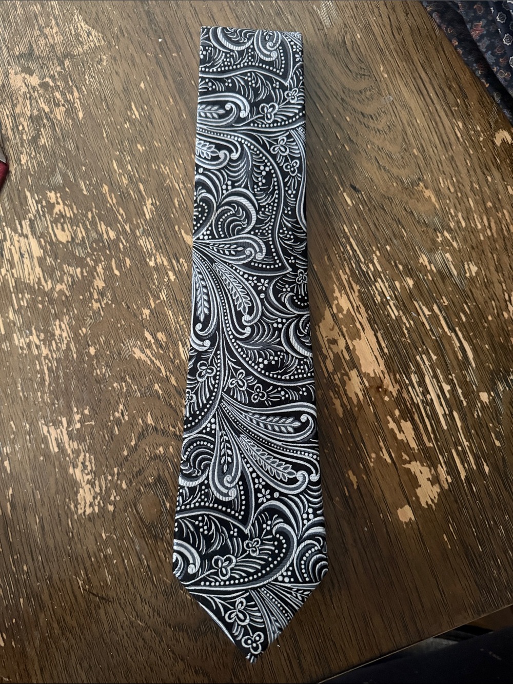 Stafford Black Tie with White Paisley Motif
